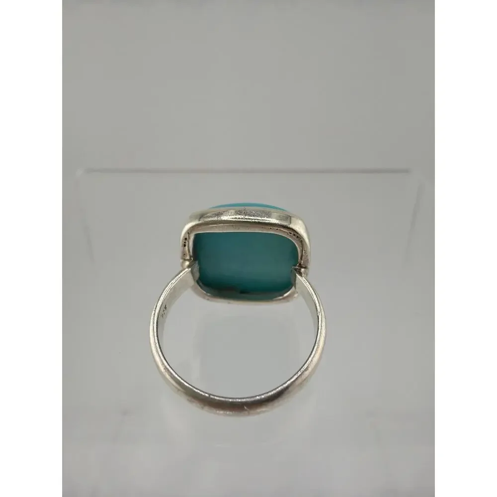 Sterling Silver Natural Turquoise Bezel Set Ring Size 8.5